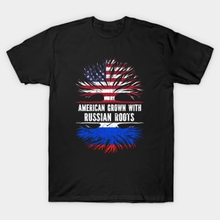 American Grown with Russian Roots USA Flag T-Shirt